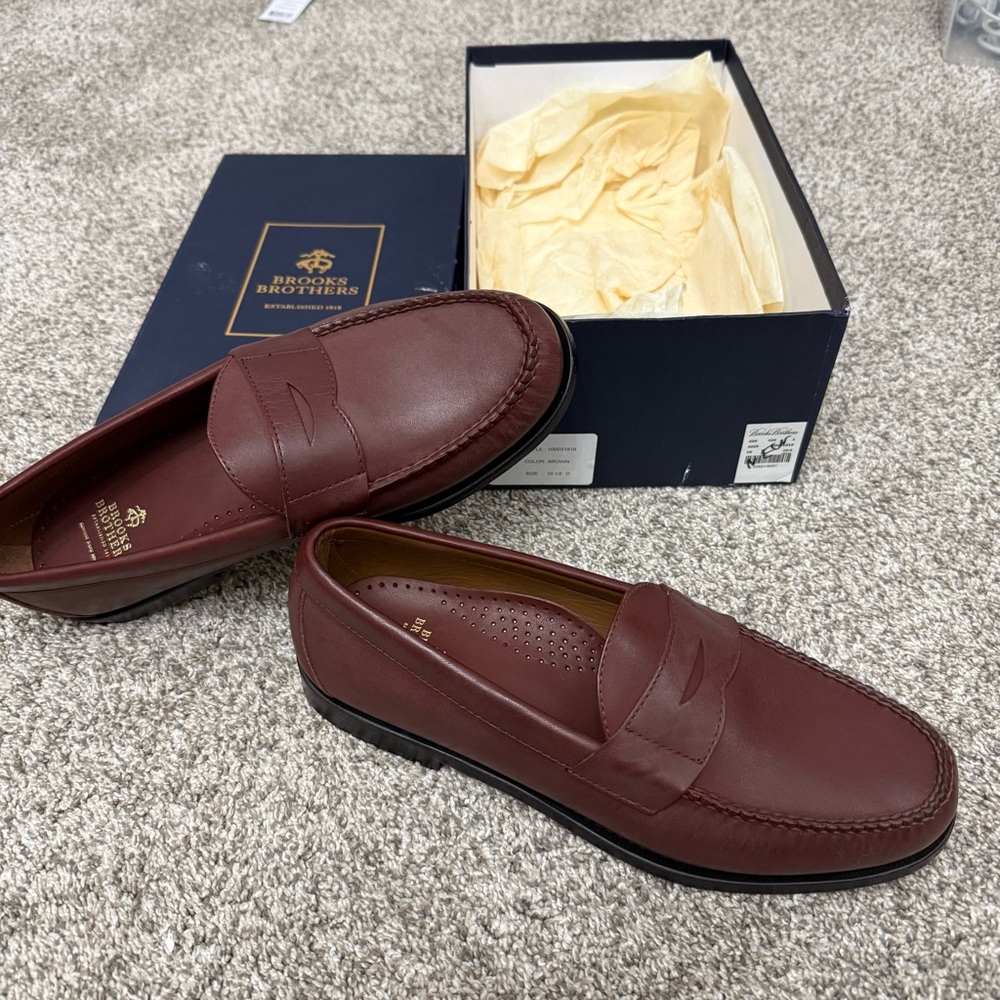 Brooks Brothers Men's Classic Penny Loafers Brown 10.5D NEW in Box